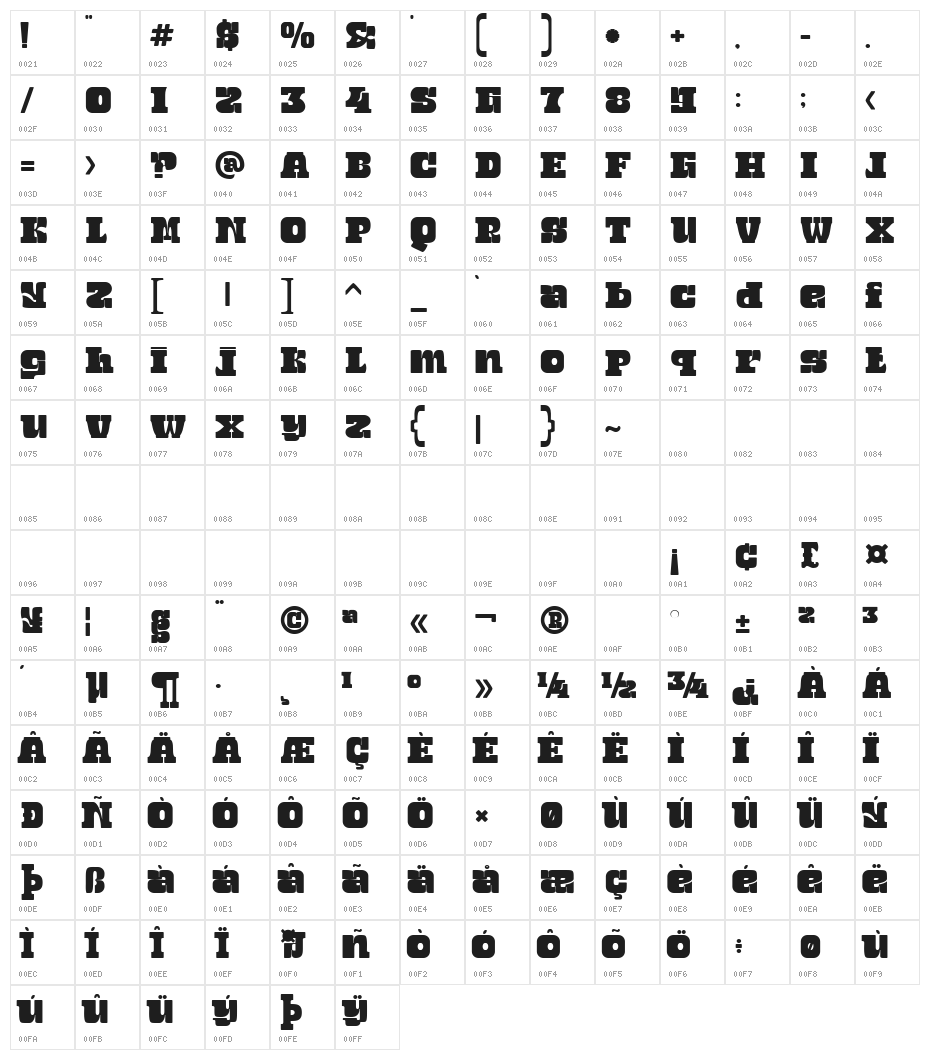 Black Street Bold Regular Character Map
