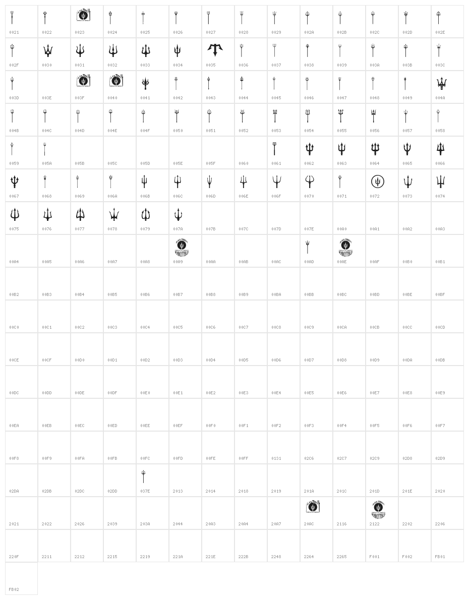 Black Trident Character Map