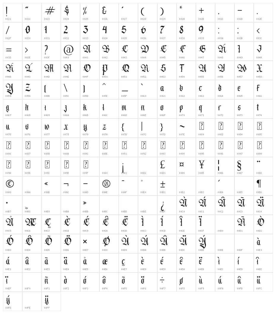 Black Wine Character Map