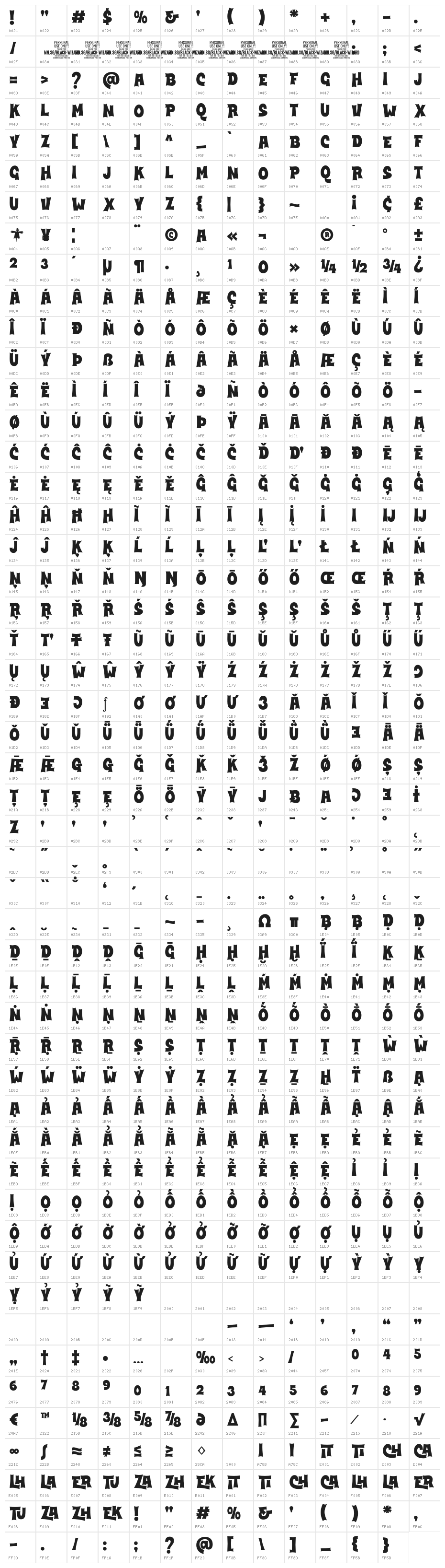 Black Wizard PERSONAL Regular Character Map