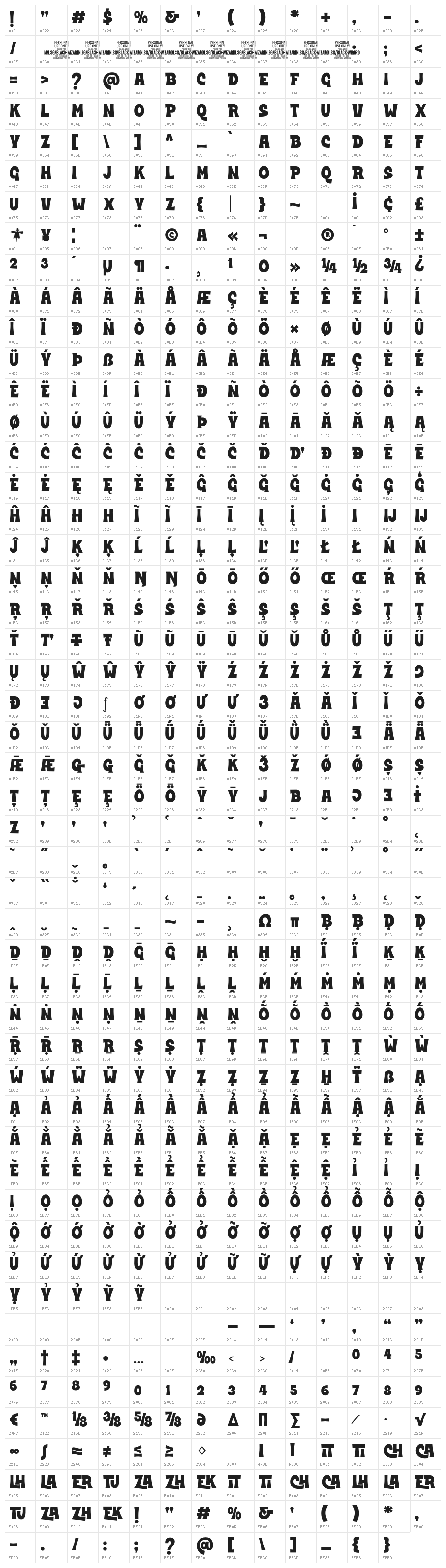 Black Wizard Straight PERSONAL Regular Character Map