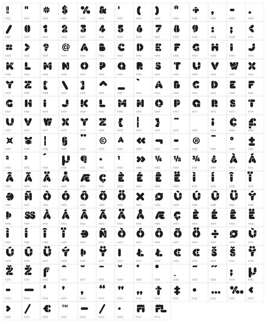 BlackBees DemiBold Character Map