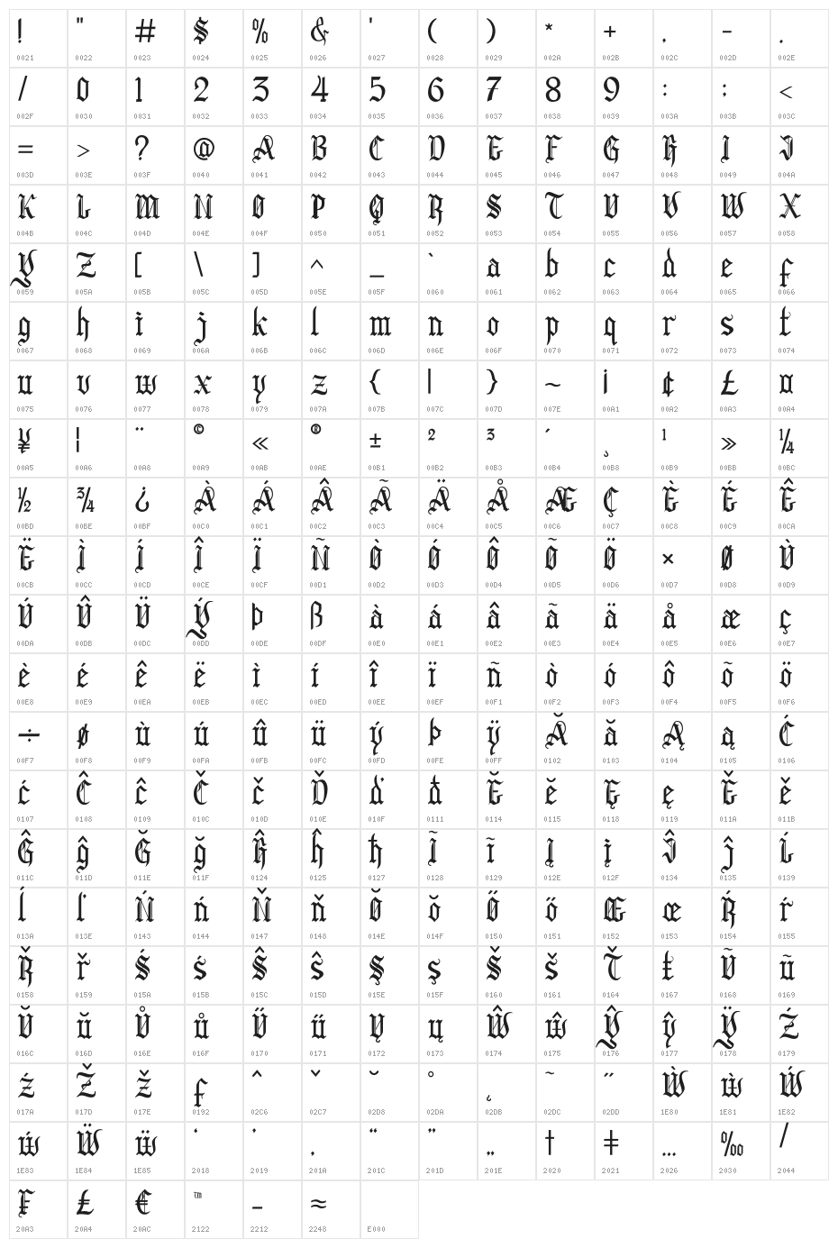BlackCloverFont Character Map