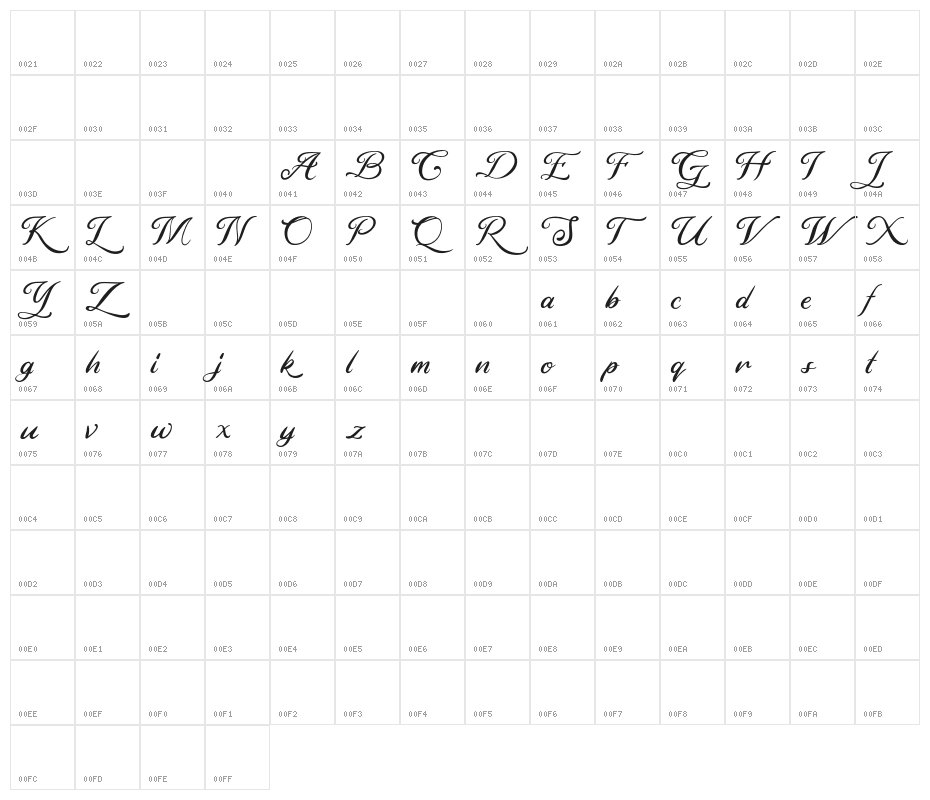 BlackRainbowScriptFREE Character Map