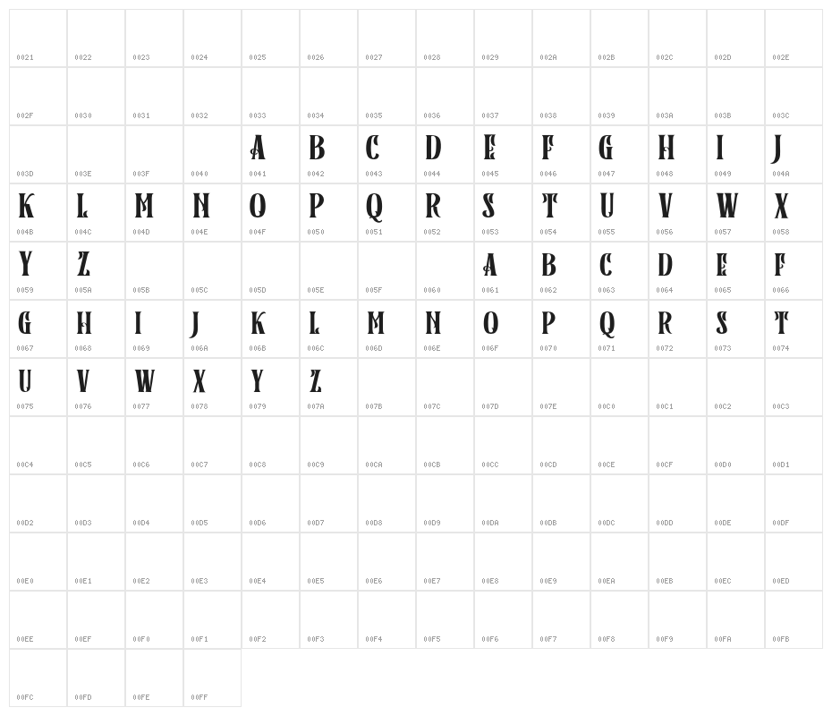 BlackRainbowSerifFREE Character Map
