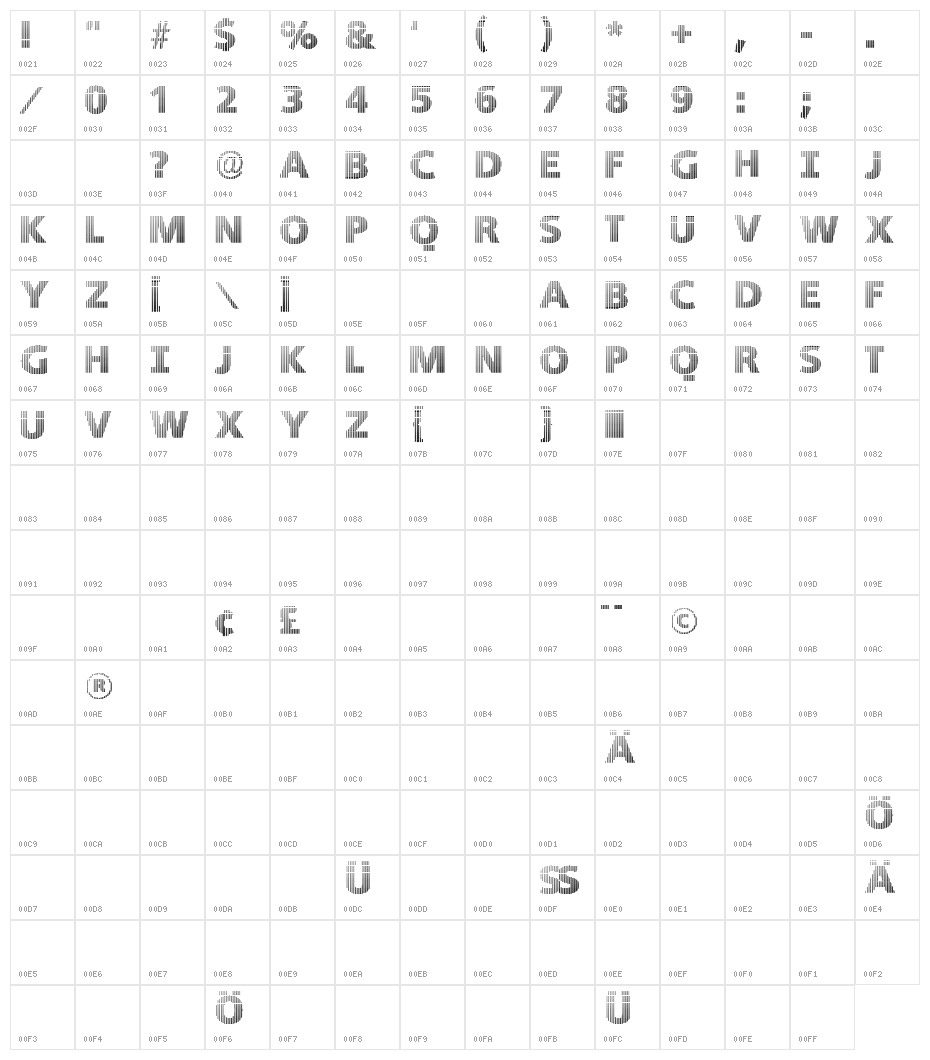 BlackWhiteGridsB Character Map