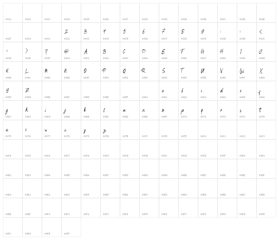 BlackWidow-Regular Character Map