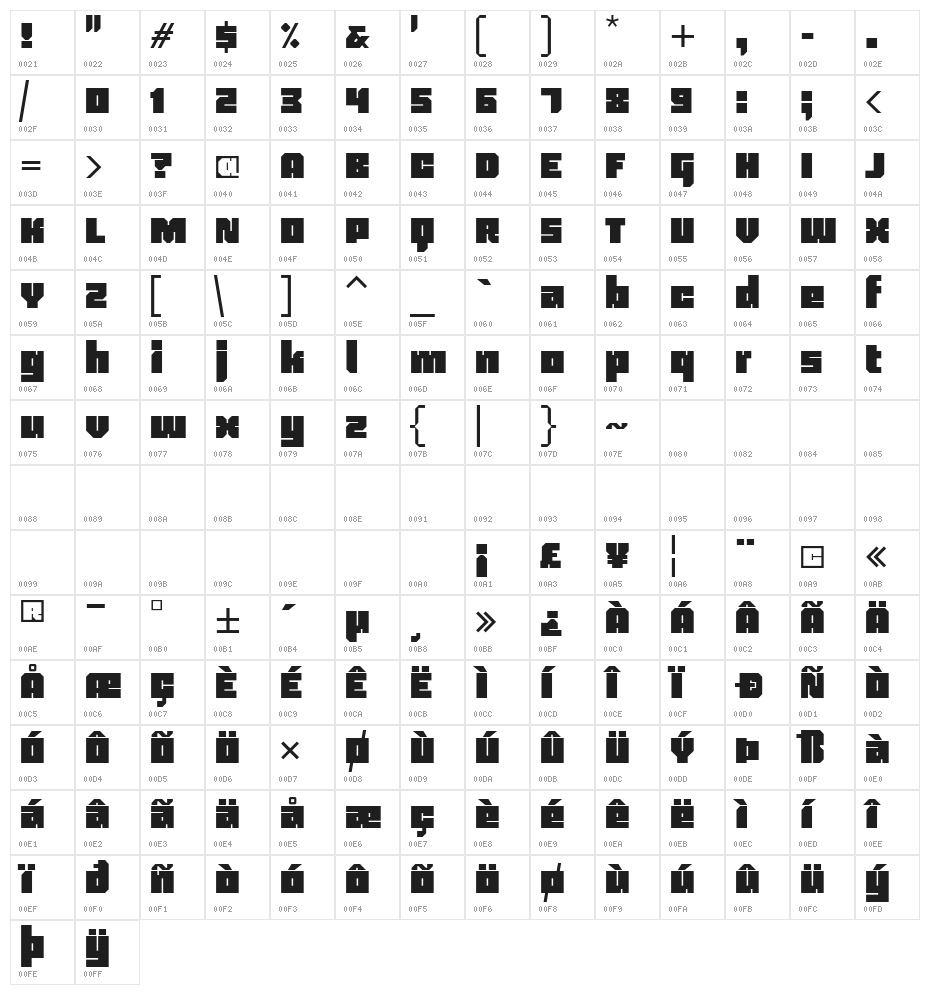 Blackentina 4F Character Map