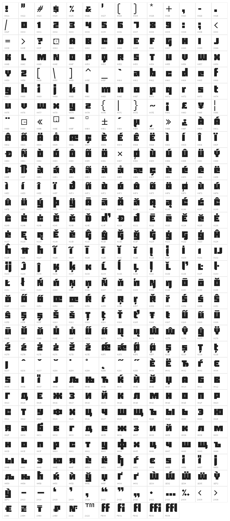 Blackentina4F Character Map