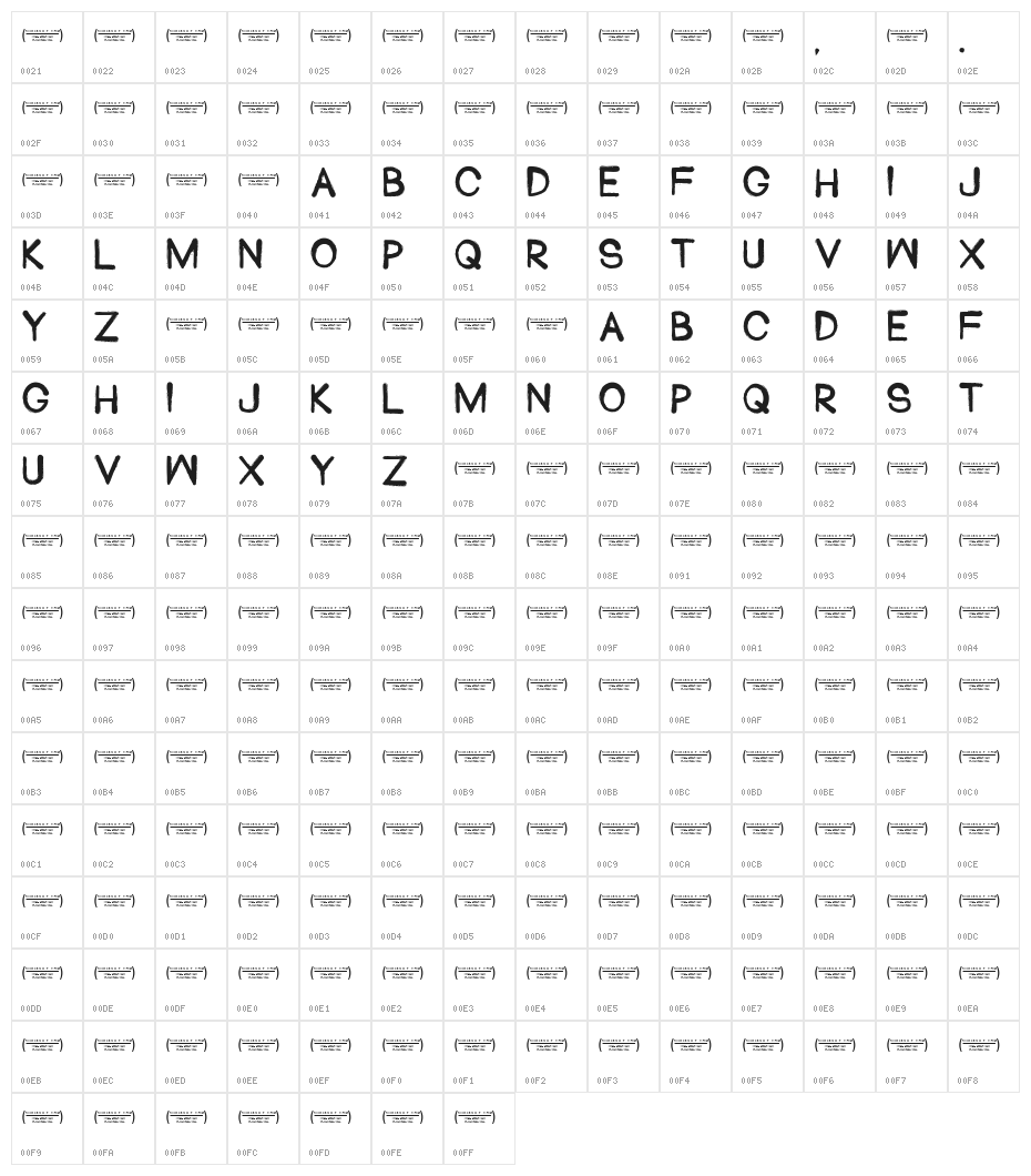 Blackhead Character Map