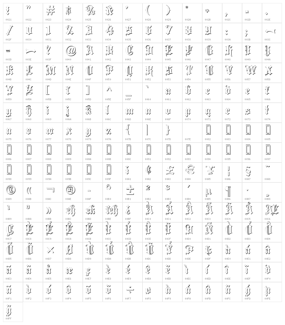 Blackletter Shadow Character Map
