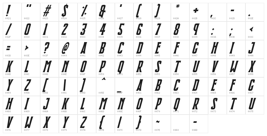 Blackmoon Quest Italic Character Map