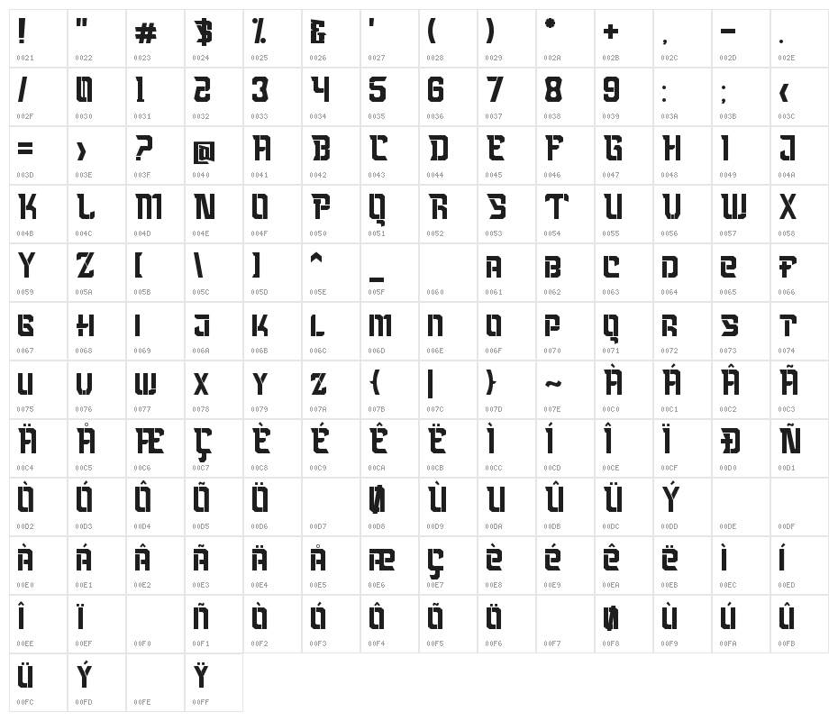 Blackmore Italic Character Map