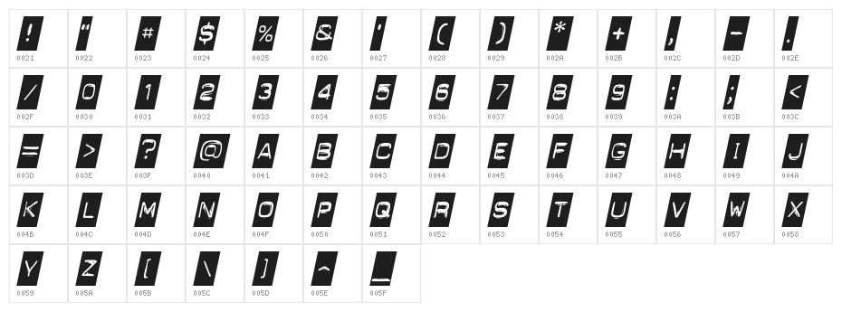 Blackout Italic Character Map