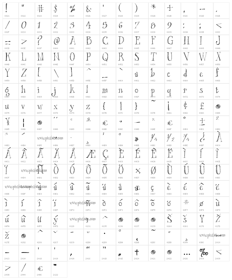 Blackout Serif Px Character Map