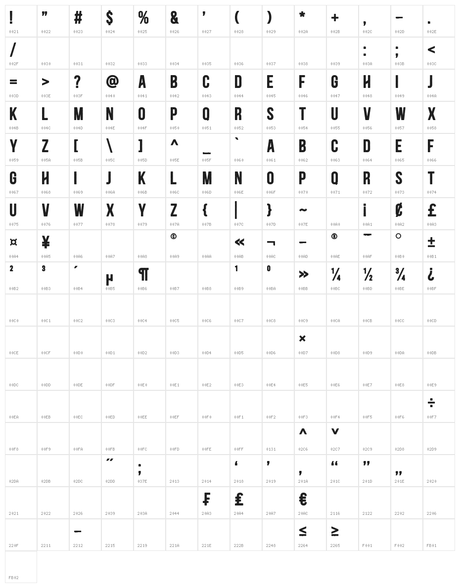Blackside-Bold Character Map