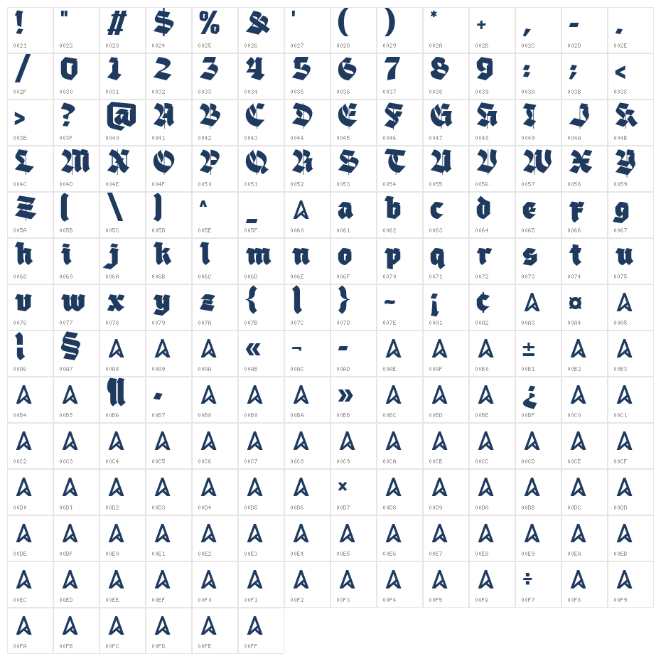 Blackther Regular Character Map
