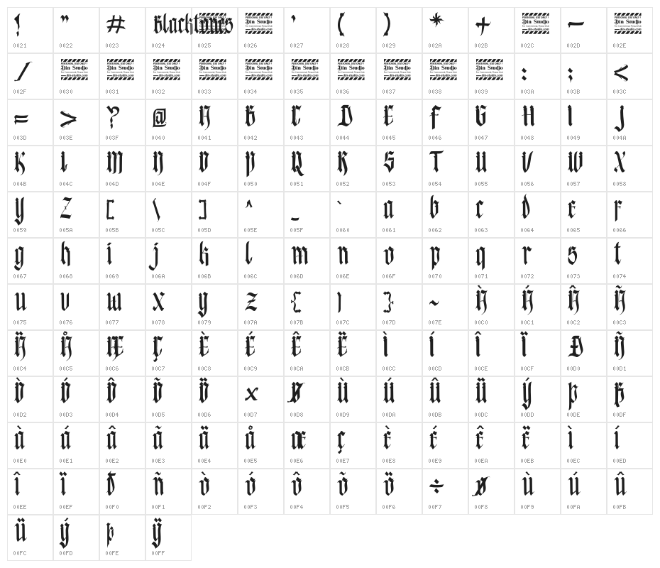 Blacktones personal use Character Map