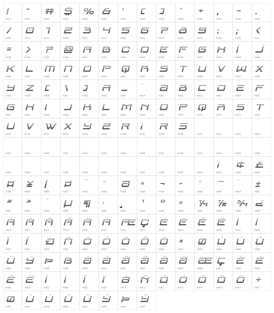 Blade Singer Gradient Italic Character Map