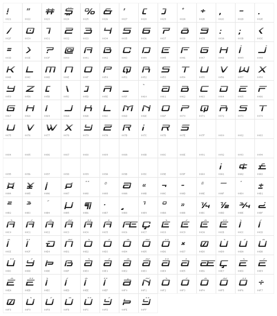 Blade Singer Halftone Italic Character Map