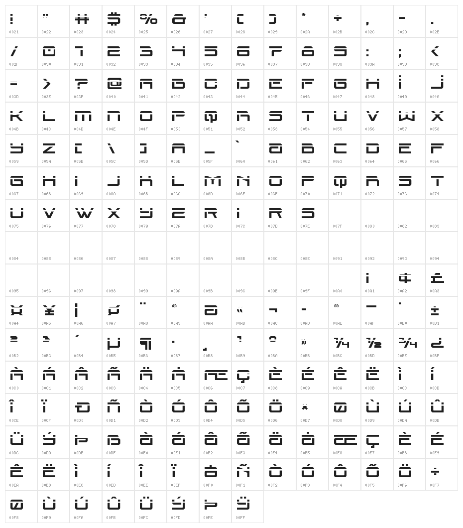 Blade Singer Laser Character Map