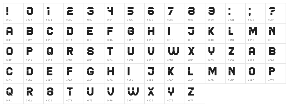 Blader Regular Character Map