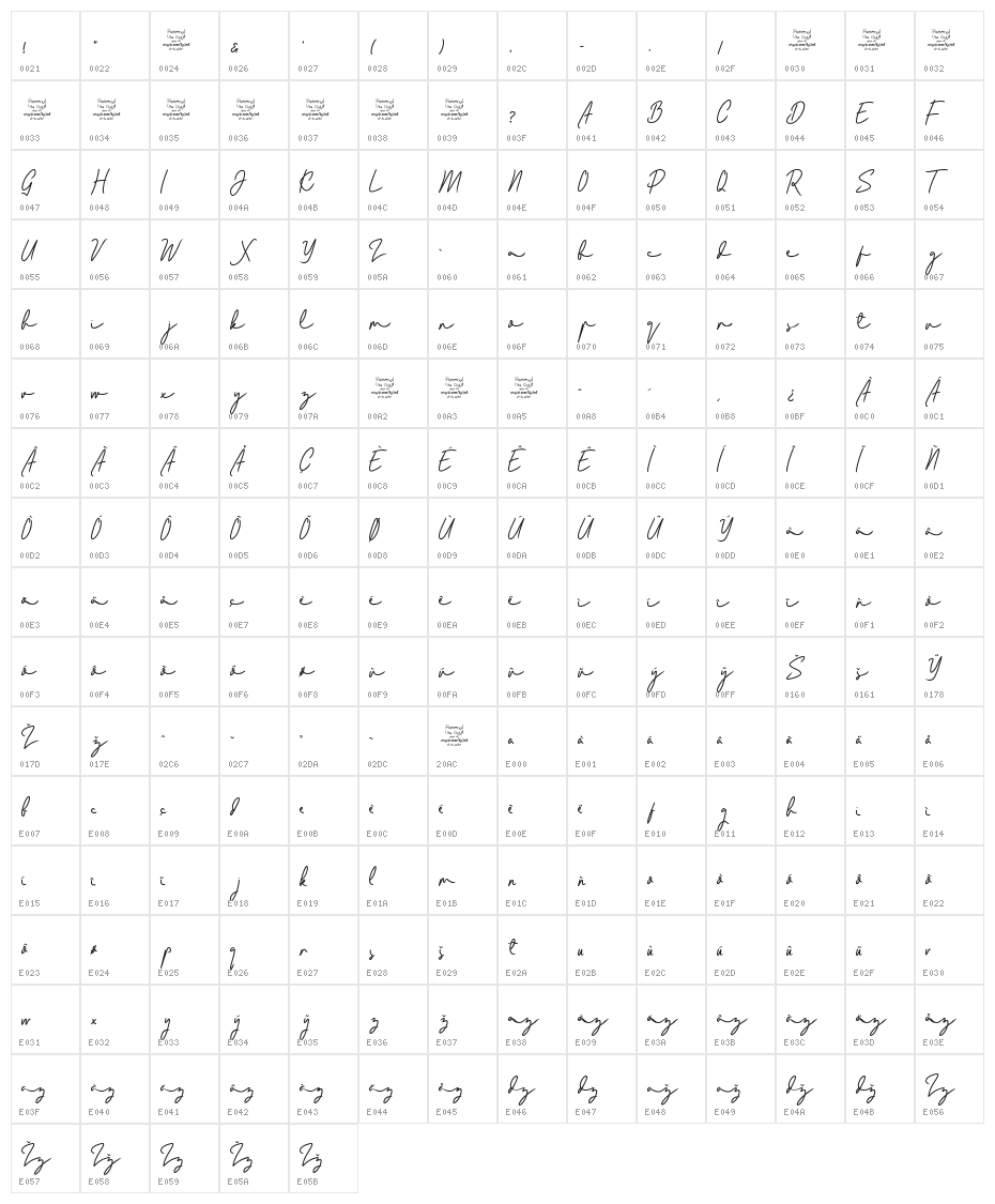 Bladog Personal Use Regular Character Map