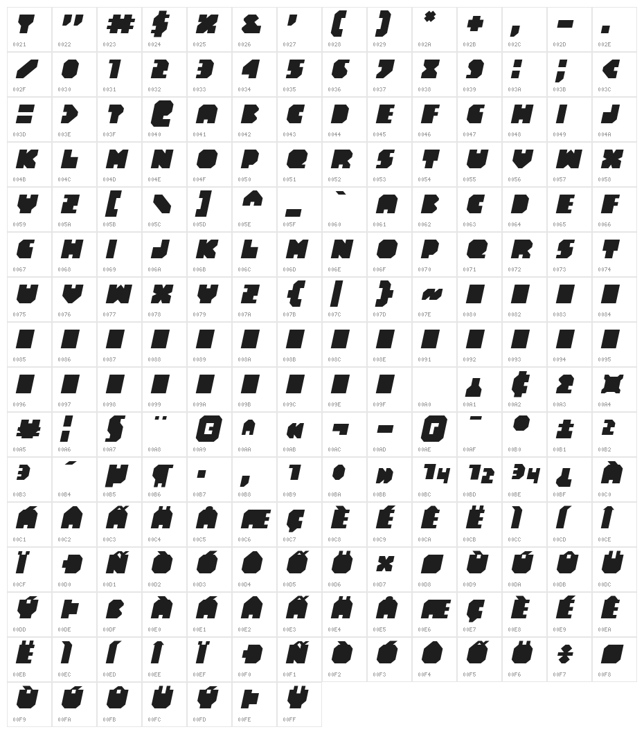 Blaec Italic Character Map