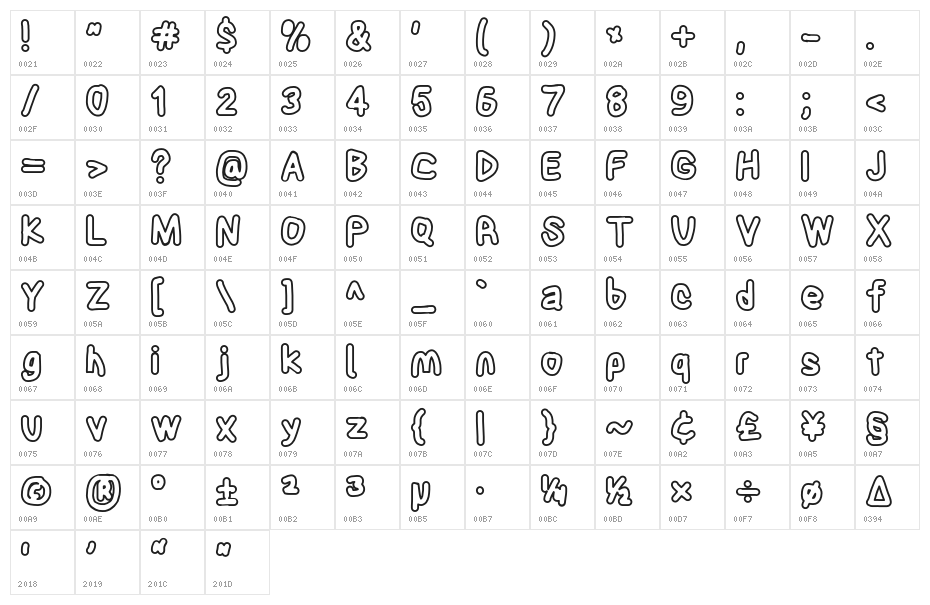 Blanket Black Outline Character Map