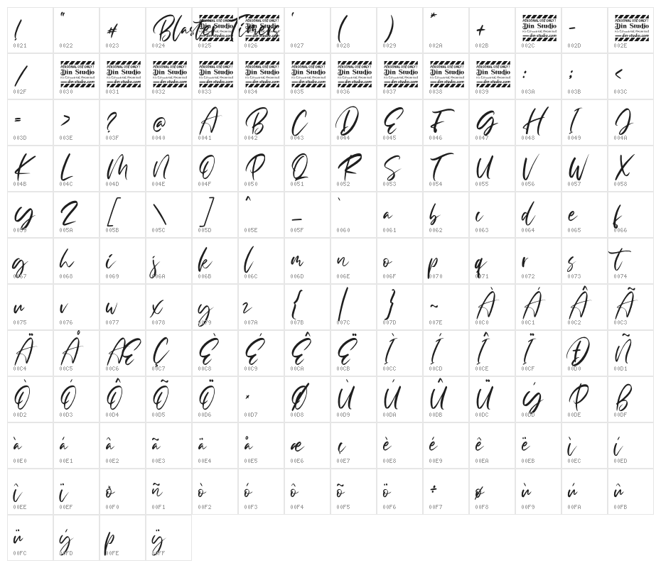BlasterTimersPersonalUse Character Map