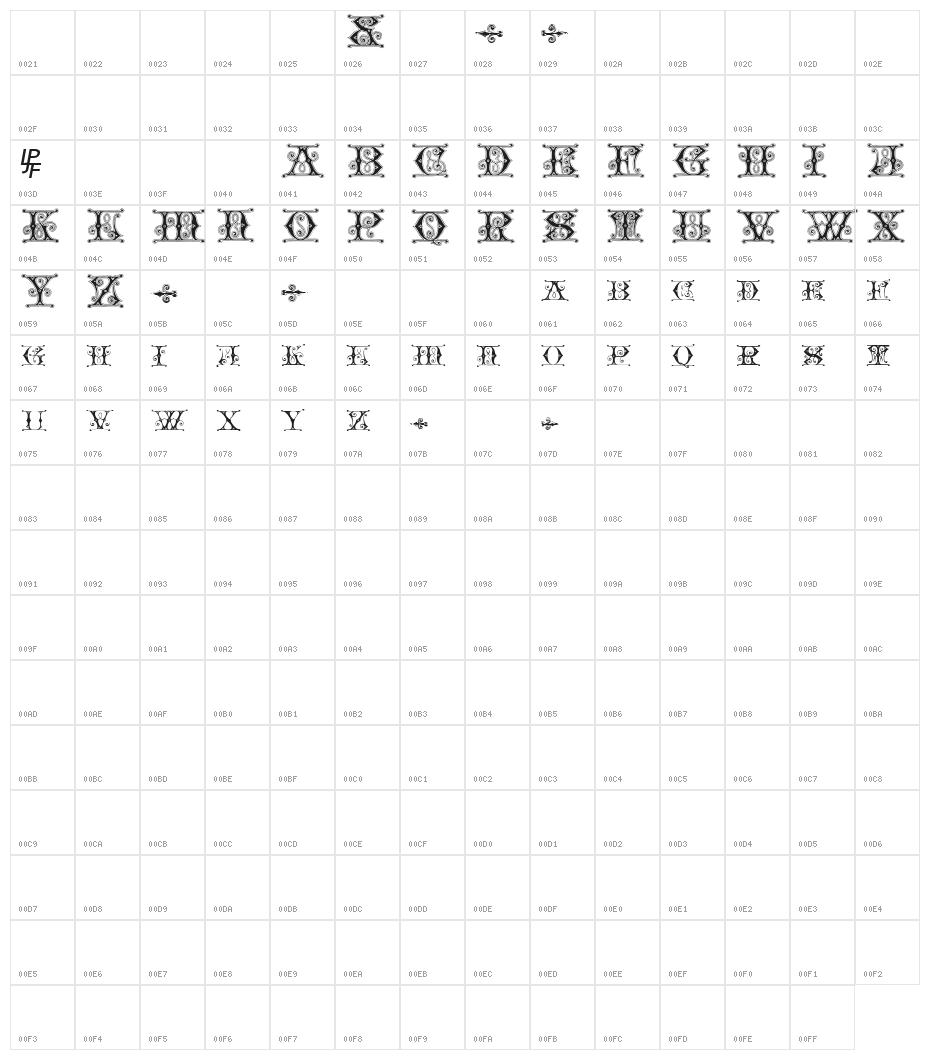 Blavicke Capitals Semi-expanded Regular Character Map
