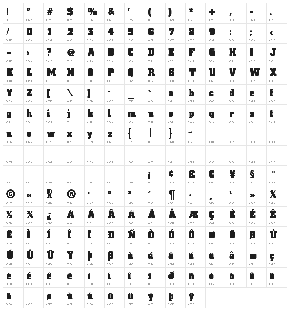 BlaxSlabXXL Character Map