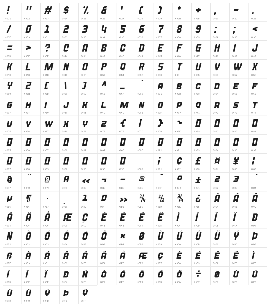Blazma Italic Character Map