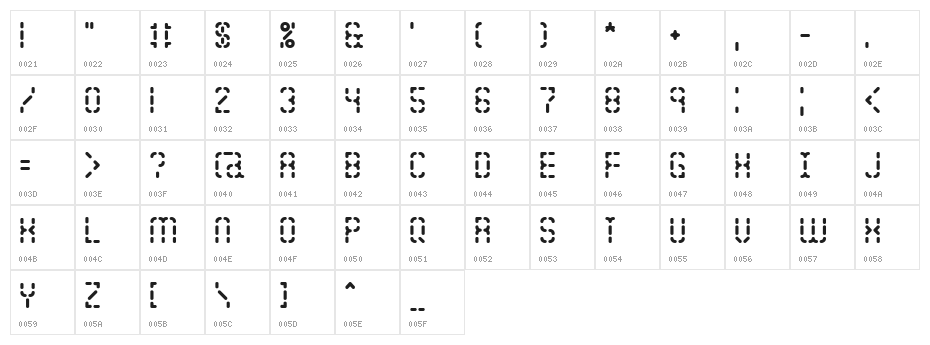 Bleak Segments BRK Character Map