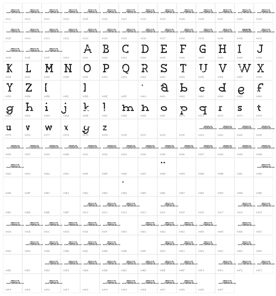 Blinded PERSONAL USE Character Map