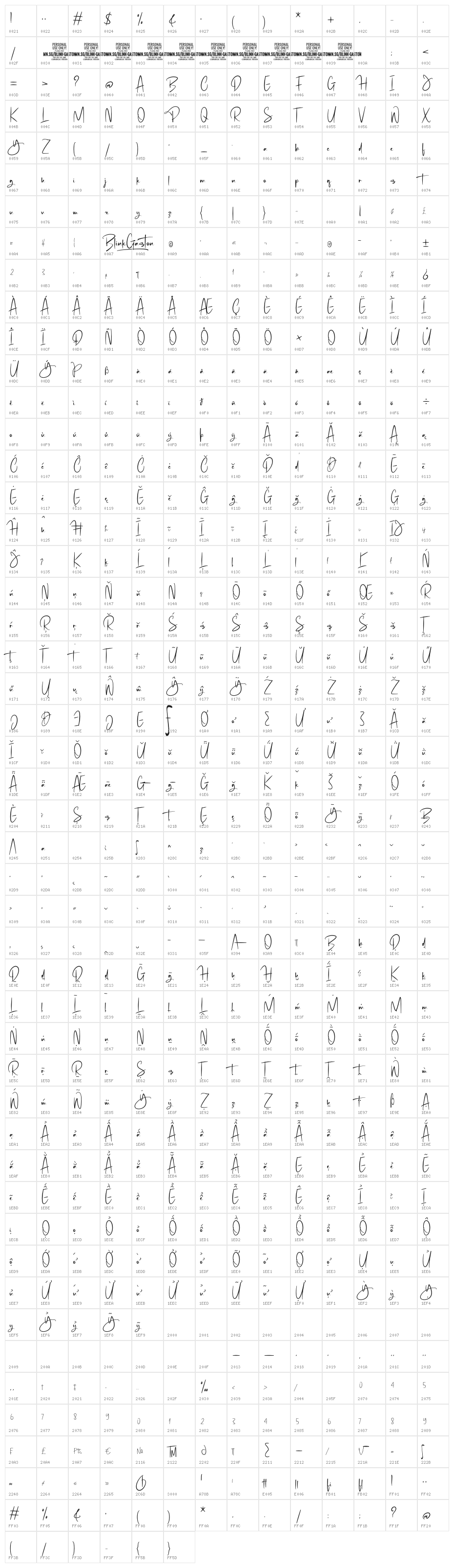 Blink Gaston PERSONAL USE Regular Character Map