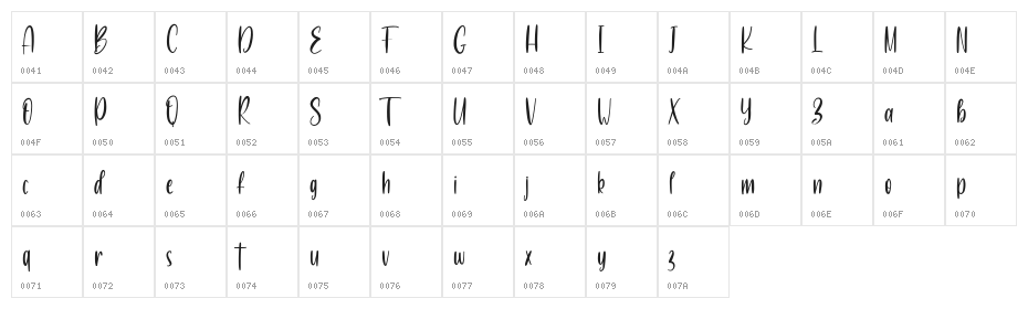 BlissHearts Free Regular Character Map