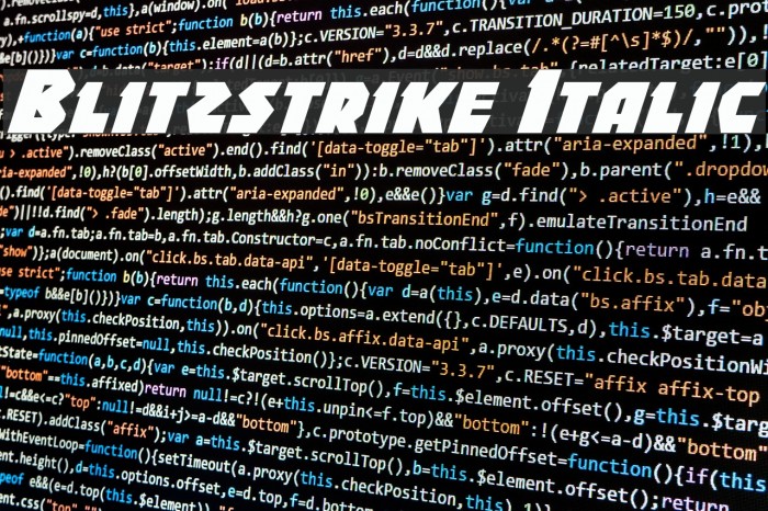 Blitzstrike Italic Font examples