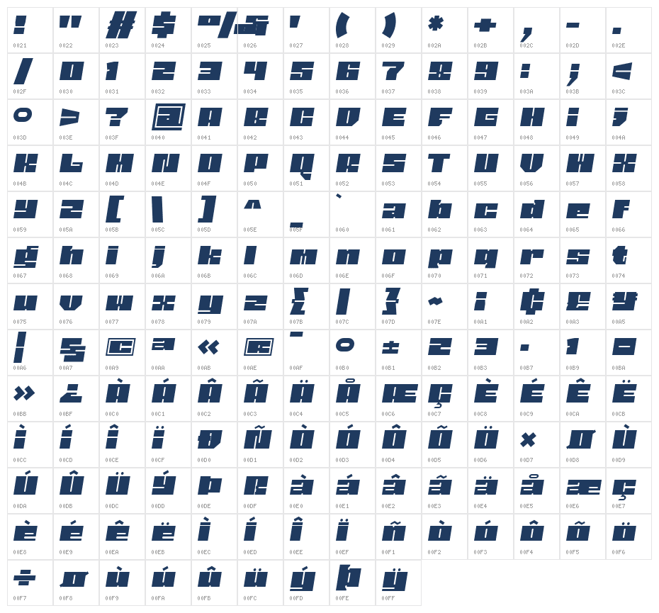 Blize Regular Character Map