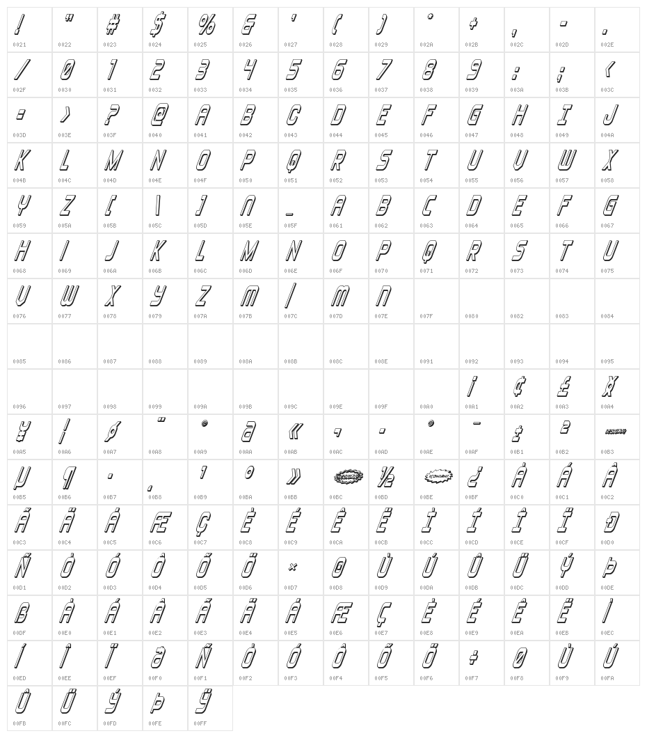 Blizzard Shaft 3D Super-Italic Character Map