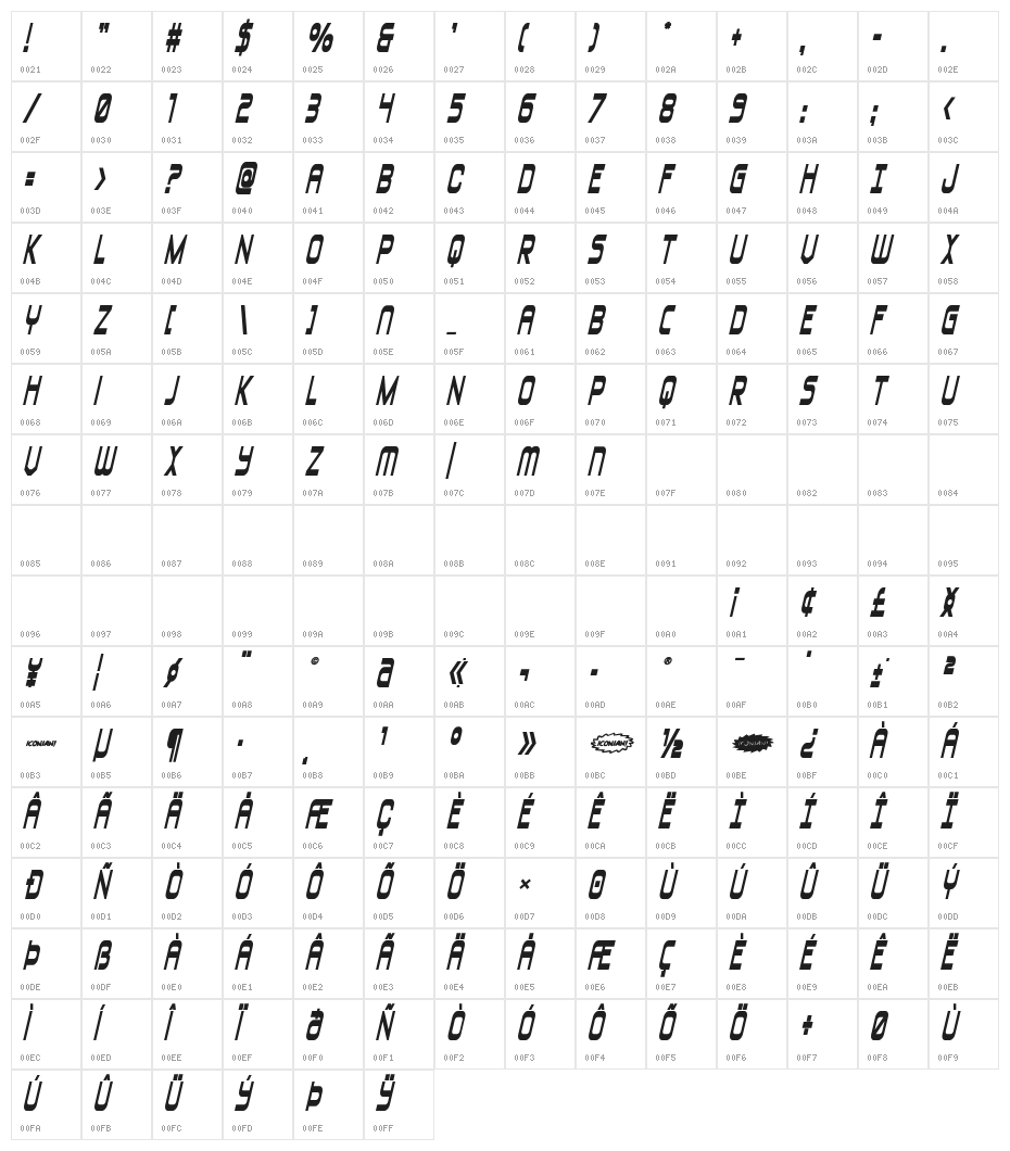 Blizzard Shaft Bold SemiItalic Character Map