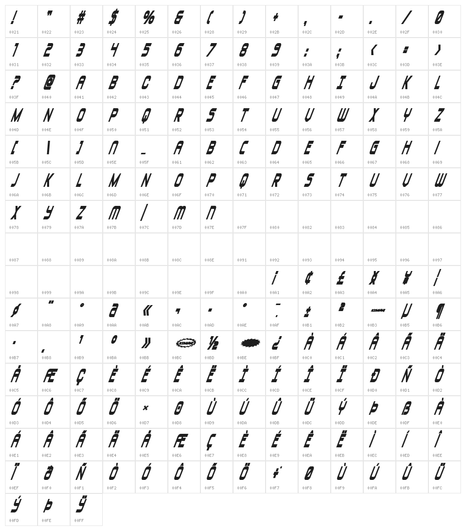 Blizzard Shaft Heavy SuperItal Character Map