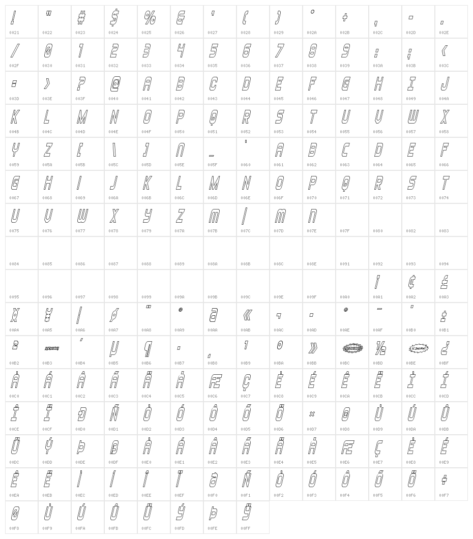 Blizzard Shaft Outline SemItal Character Map