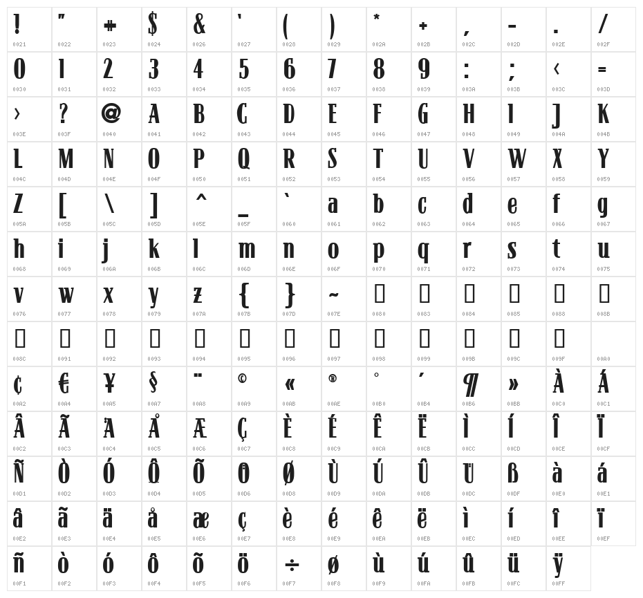 Bloc Bold Character Map