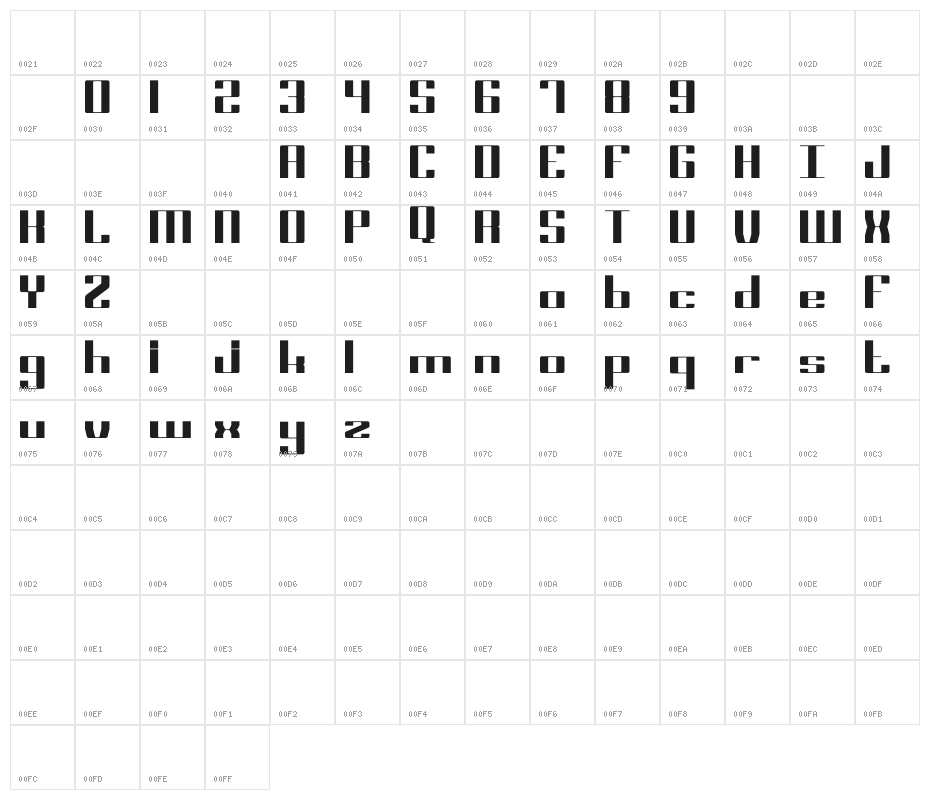 Block 17 Bold Character Map