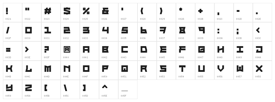 Block Face Bold Character Map