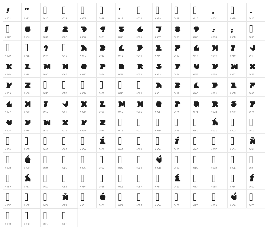 Block Factory Regular Character Map