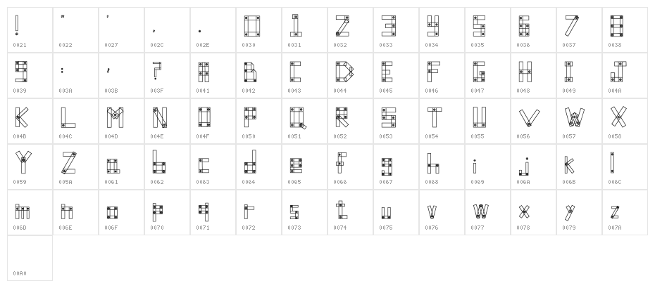 Blocks N Bolts Regular Character Map