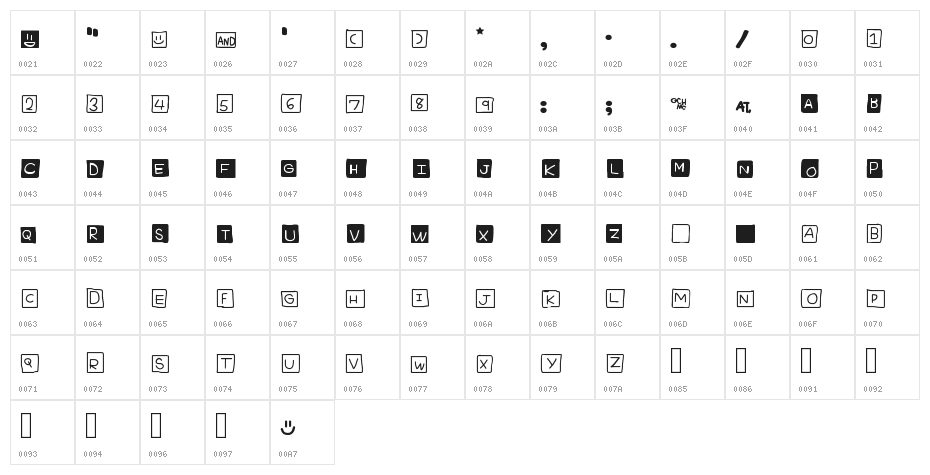 Blockway Regular Character Map