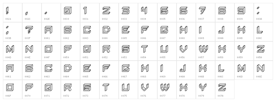 Blocky Letters Hollow Regular Character Map